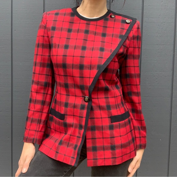 Kasper Jackets & Blazers - Kasper Awesome red plaid jacket with shoulder snaps Sz 8